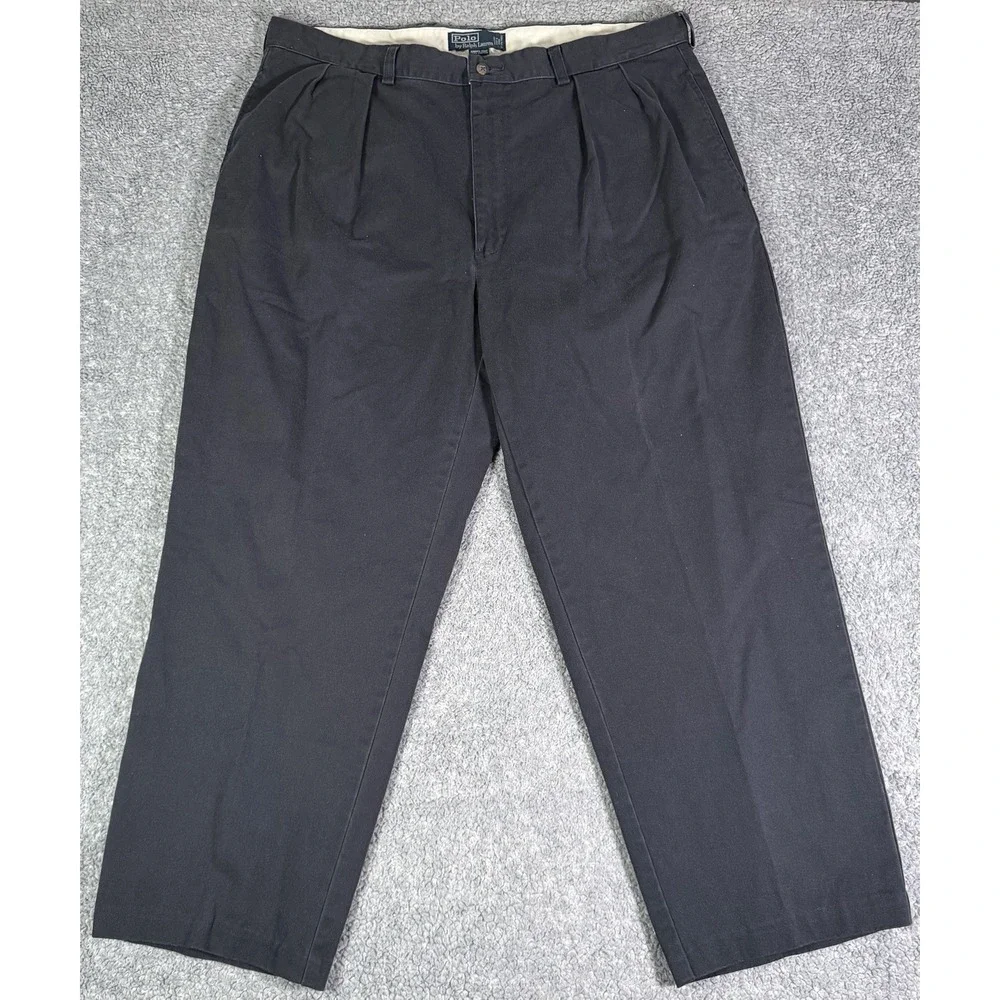 VTG Polo Ralph Lauren Andrew Pants Mens 40x30 (39x28) Blue Pleated Cotton Chino